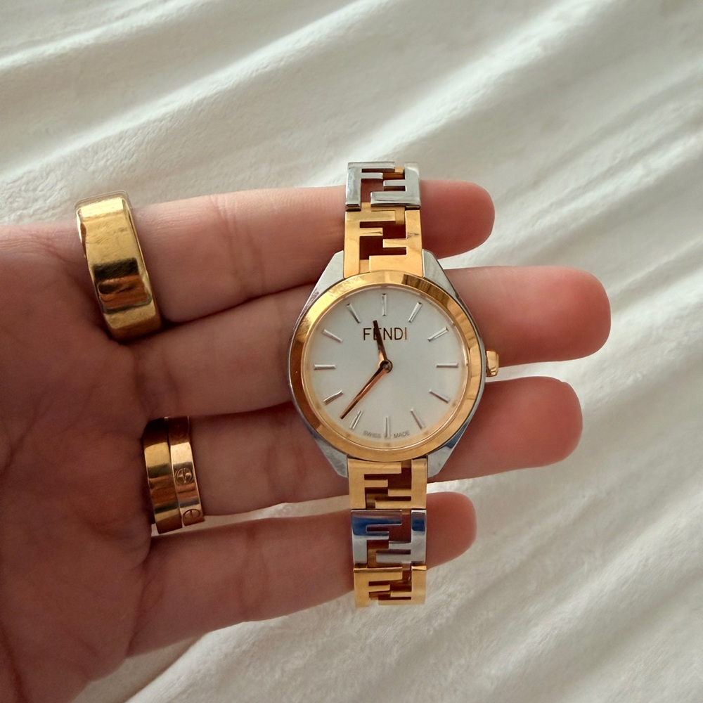 Fendi Two-Tone Gold and Silver Women's Bracelet Watch with White Dial